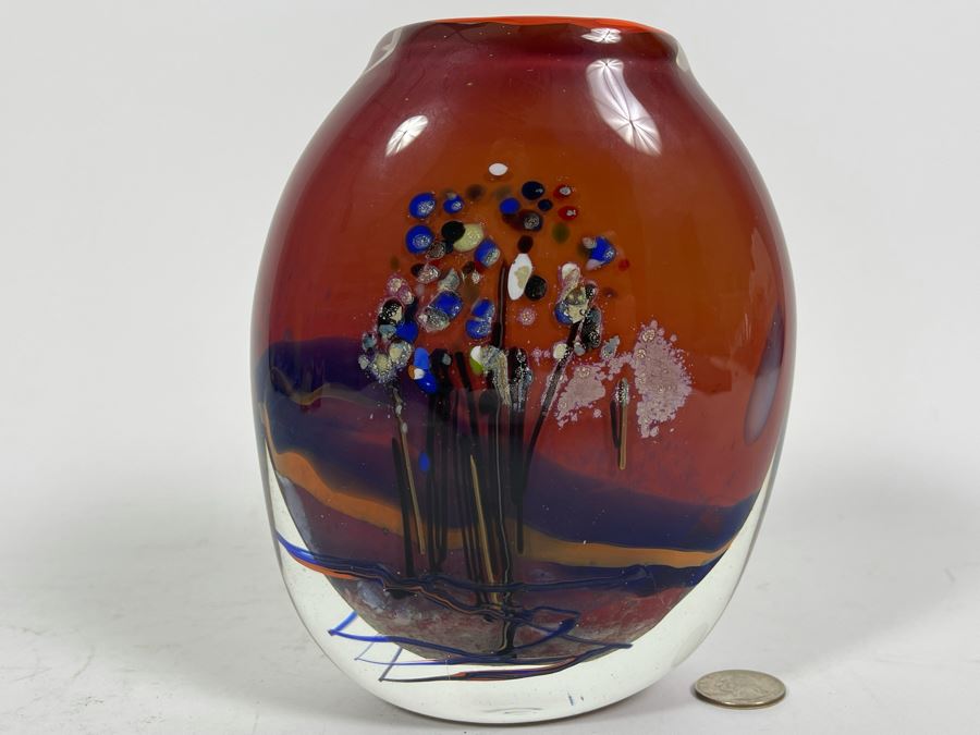 Signed M. Rhys Williams Studio Art Glass Vase 7H [Photo 2]