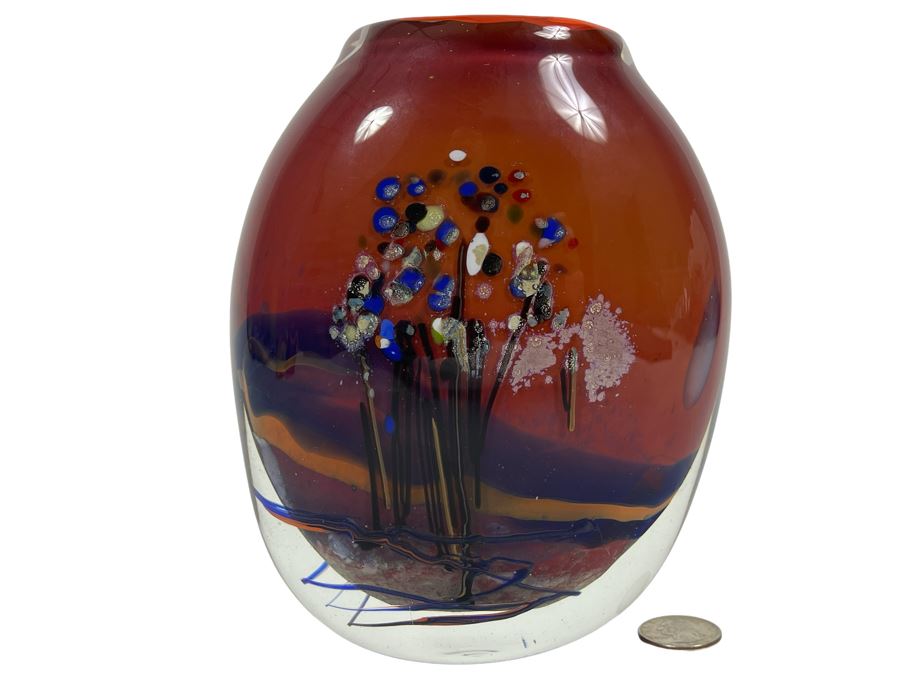 Signed M. Rhys Williams Studio Art Glass Vase 7H