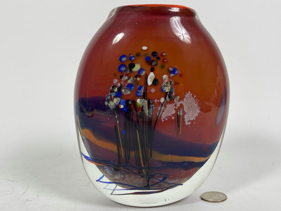 Signed M. Rhys Williams Studio Art Glass Vase 7H [Photo 3]