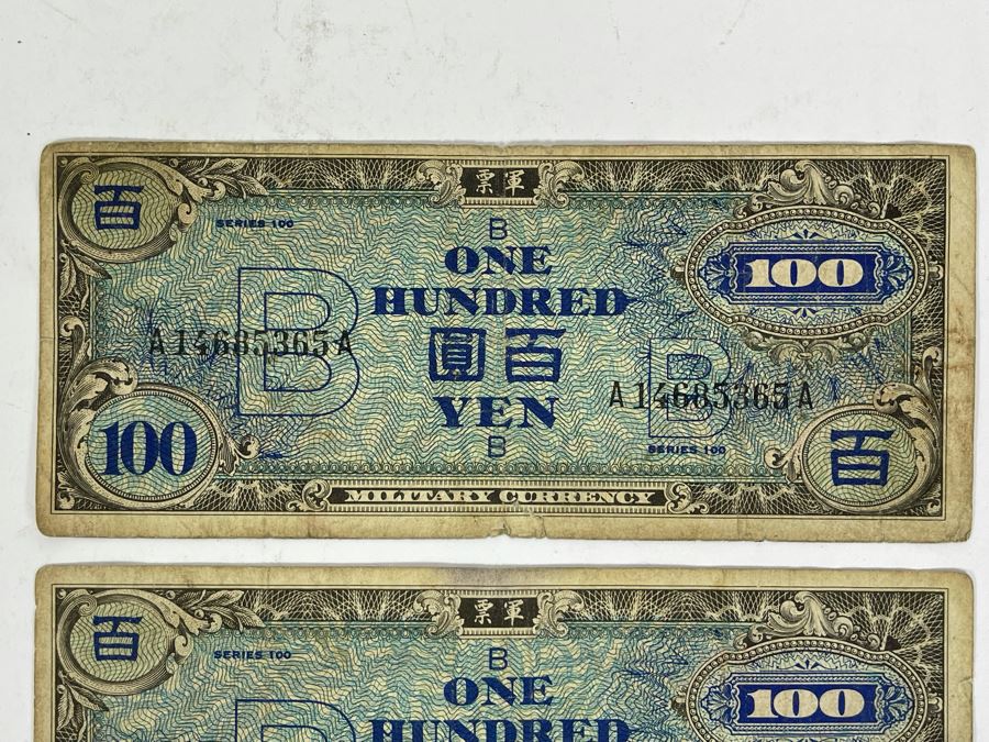 Pair Of Military WWII Japanese Currency One Hundred Yen Currency Bills [Photo 3]