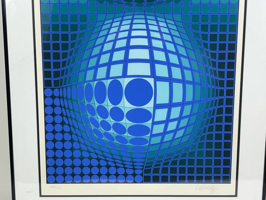 Victor Vasarely Hand Signed Limited Edition Lithograph Titled Battor 1977 20 X 37 Framed 26 X 43 [Photo 3]