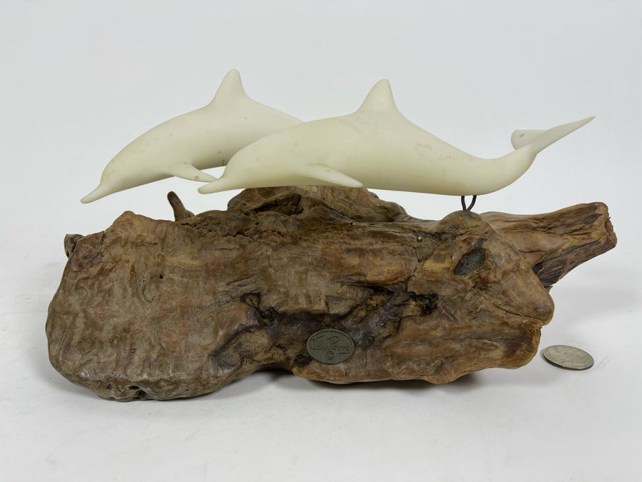 John Perry Dolphin Sculpture On Burlwood Base 12W X 5D X 6H [Photo 3]