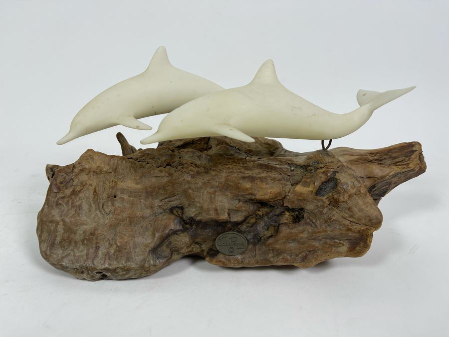 John Perry Dolphin Sculpture On Burlwood Base 12W X 5D X 6H [Photo 2]