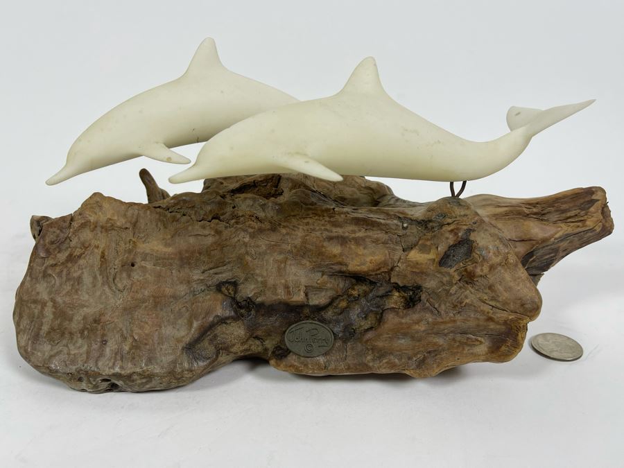 John Perry Dolphin Sculpture On Burlwood Base 12W X 5D X 6H [Photo 4]