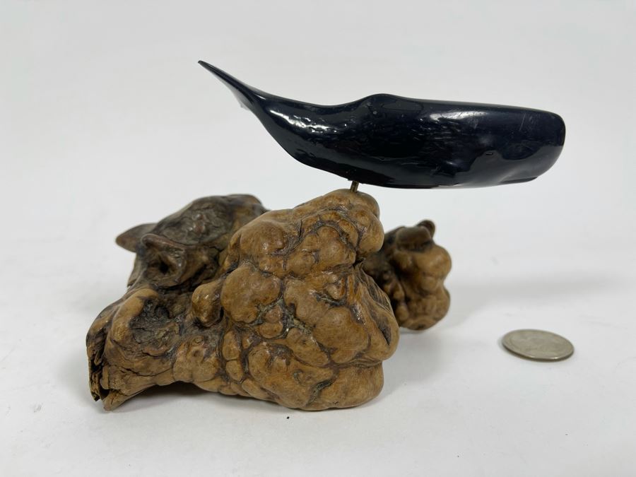 John Perry Whale Sculpture On Burlwood Base 6.5W X 3.5D X 4H [Photo 6]