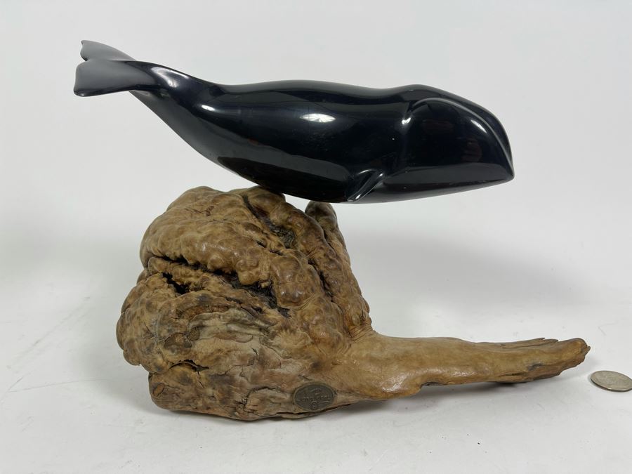 John Perry Whale Sculpture On Burlwood Base 12W X 6D X 8H [Photo 2]