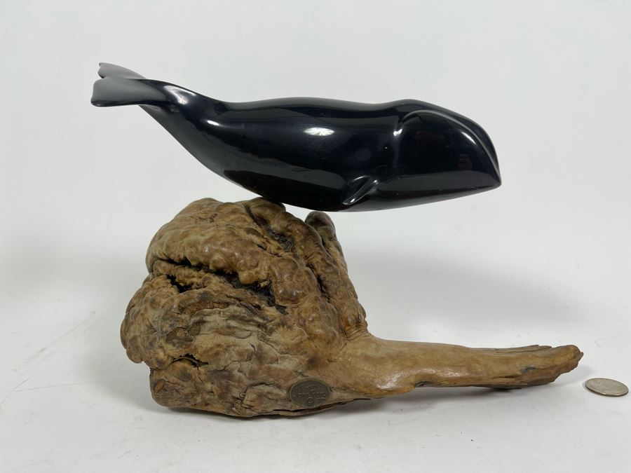 John Perry Whale Sculpture On Burlwood Base 12W X 6D X 8H [Photo 3]