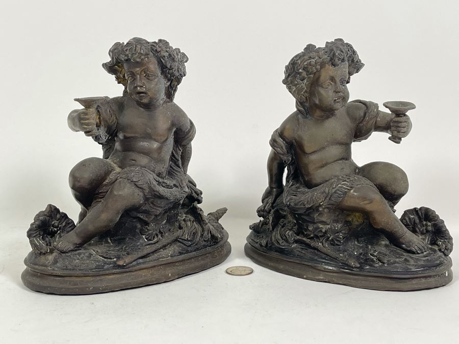 Pair Of Egisto Rossi Bronze Sculptures Of Infant Bacchus Holding ...