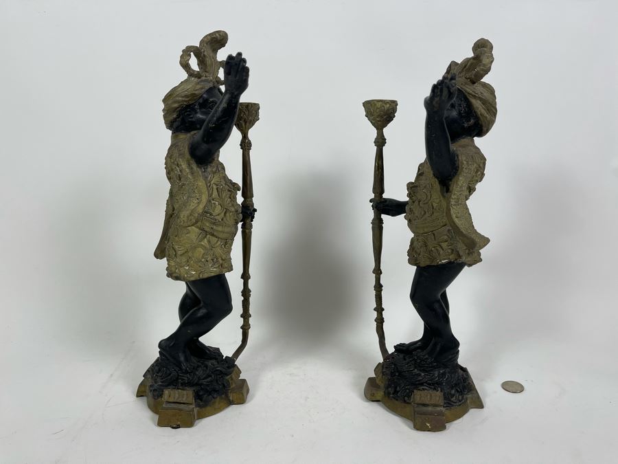 Pair Of Antique Venetian Italian Bronze Sculptures Candle Holders 16H [Photo 17]