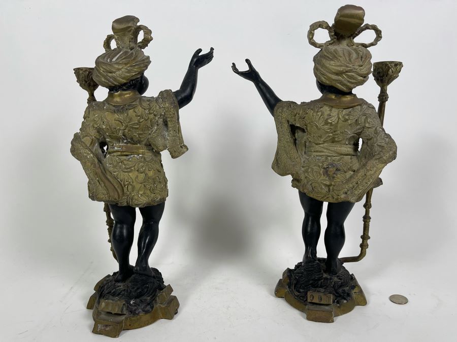 Pair Of Antique Venetian Italian Bronze Sculptures Candle Holders 16H [Photo 16]