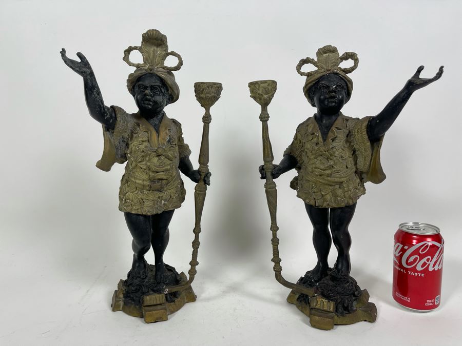 Pair Of Antique Venetian Italian Bronze Sculptures Candle Holders 16H [Photo 18]