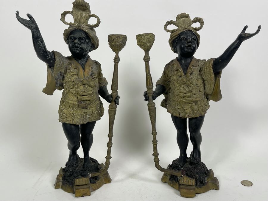 Pair Of Antique Venetian Italian Bronze Sculptures Candle Holders 16H [Photo 4]