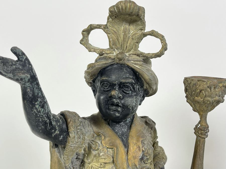 Pair Of Antique Venetian Italian Bronze Sculptures Candle Holders 16H [Photo 10]