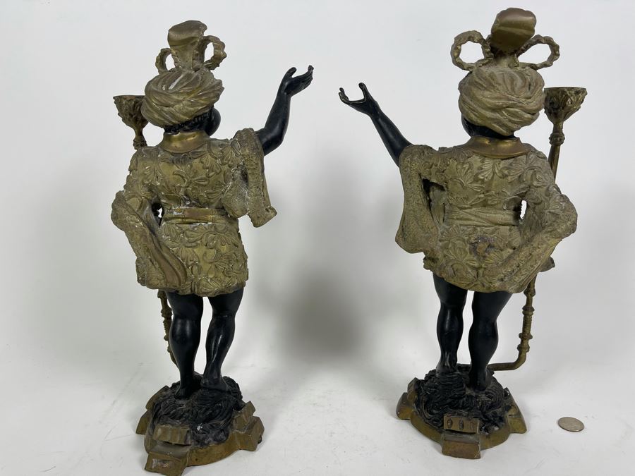 Pair Of Antique Venetian Italian Bronze Sculptures Candle Holders 16H [Photo 15]