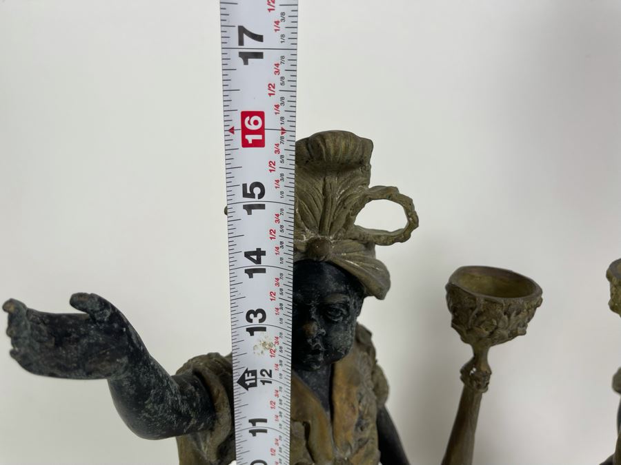 Pair Of Antique Venetian Italian Bronze Sculptures Candle Holders 16H [Photo 19]