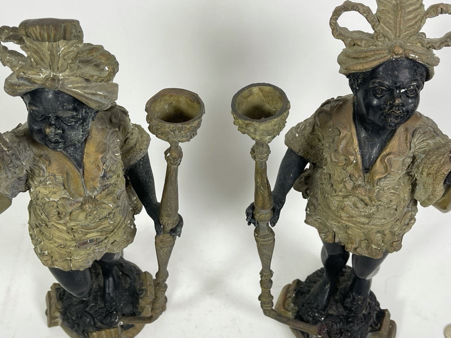 Pair Of Antique Venetian Italian Bronze Sculptures Candle Holders 16H [Photo 9]