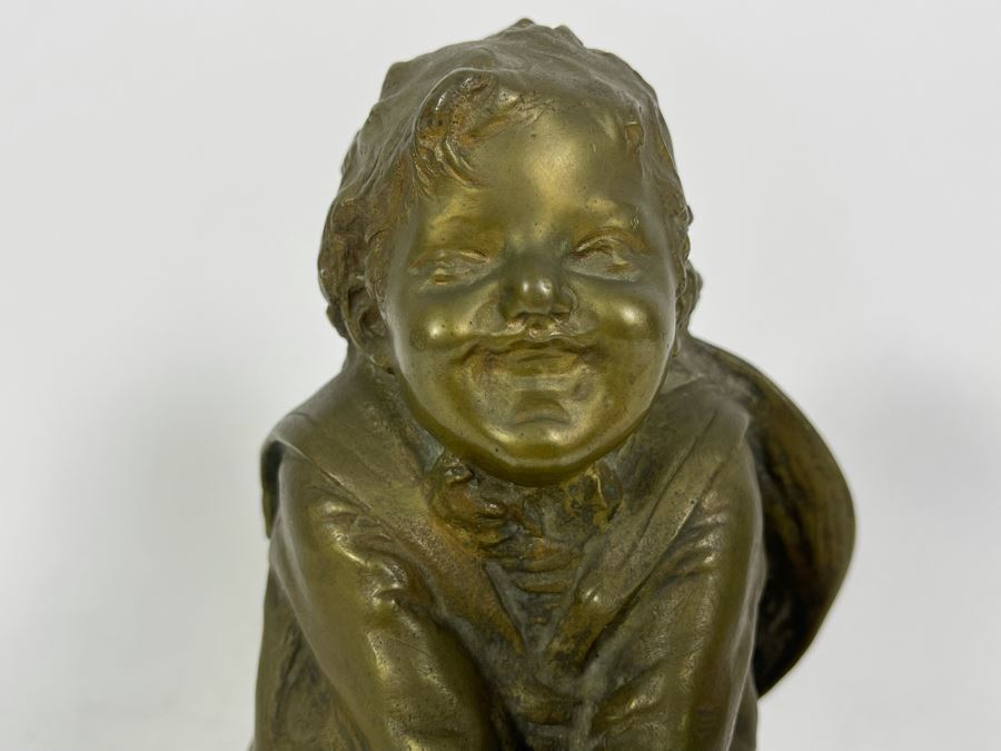 Juan Clara Ayats (1875-1958) Antique Signed Bronze Sculpture Of Seated Boy Stamped LB 13 5.5W X 4.5D X 9H [Photo 13]