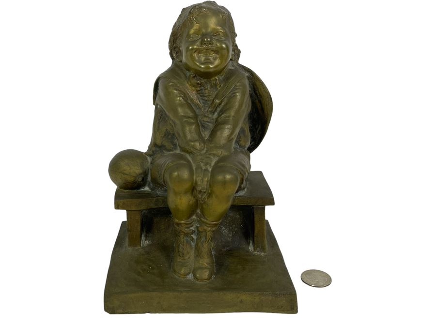 Juan Clara Ayats (1875-1958) Antique Signed Bronze Sculpture Of Seated Boy Stamped LB 13 5.5W X 4.5D X 9H [Photo 2]