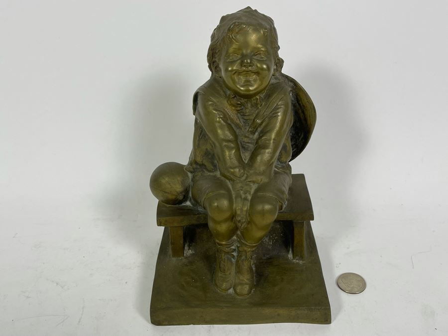 Juan Clara Ayats (1875-1958) Antique Signed Bronze Sculpture Of Seated Boy Stamped LB 13 5.5W X 4.5D X 9H [Photo 4]