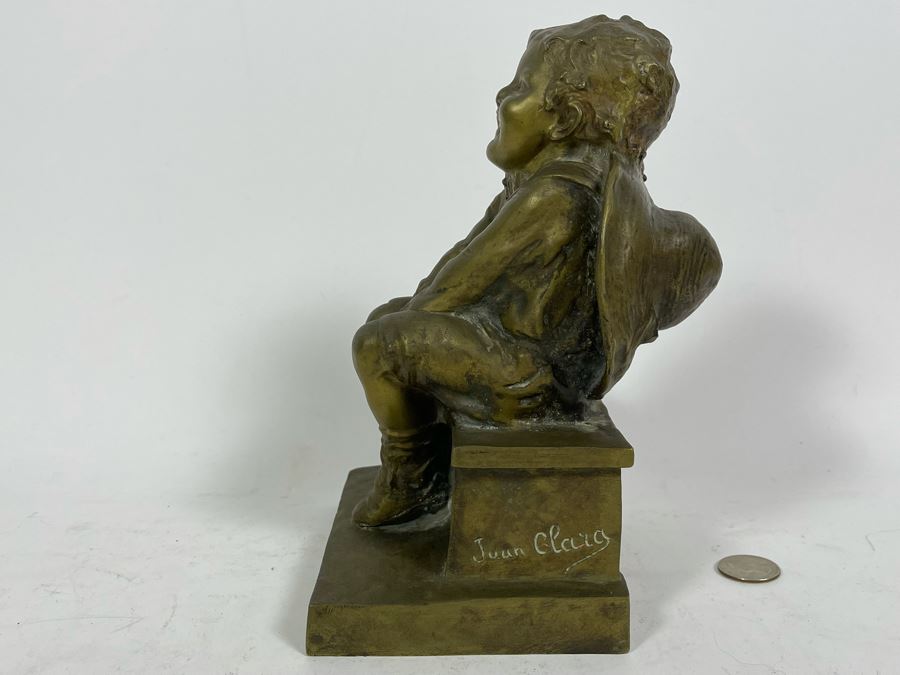 Juan Clara Ayats (1875-1958) Antique Signed Bronze Sculpture Of Seated Boy Stamped LB 13 5.5W X 4.5D X 9H [Photo 8]
