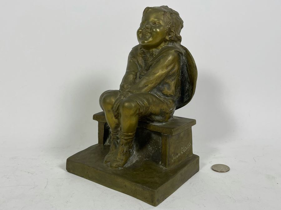 Juan Clara Ayats (1875-1958) Antique Signed Bronze Sculpture Of Seated Boy Stamped LB 13 5.5W X 4.5D X 9H [Photo 7]