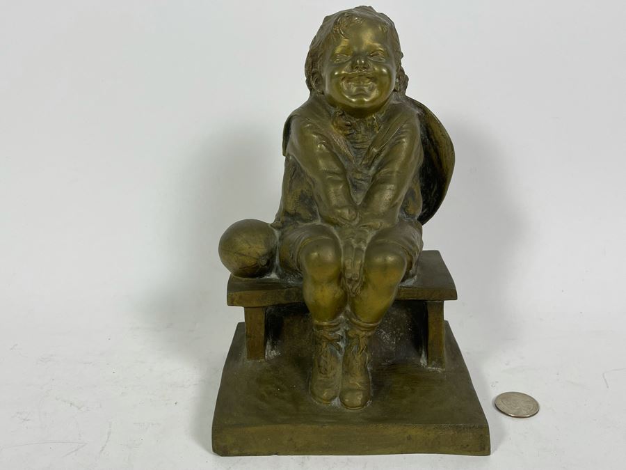 Juan Clara Ayats (1875-1958) Antique Signed Bronze Sculpture Of Seated Boy Stamped LB 13 5.5W X 4.5D X 9H [Photo 3]