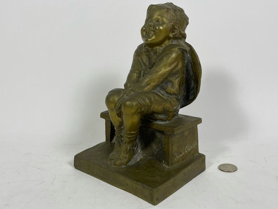 Juan Clara Ayats (1875-1958) Antique Signed Bronze Sculpture Of Seated Boy Stamped LB 13 5.5W X 4.5D X 9H [Photo 6]