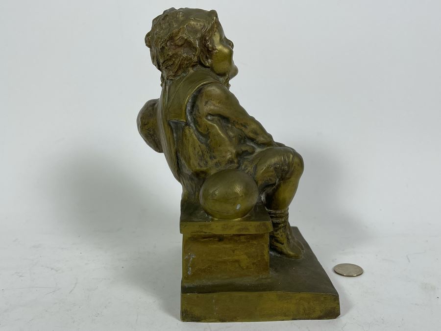 Juan Clara Ayats (1875-1958) Antique Signed Bronze Sculpture Of Seated Boy Stamped LB 13 5.5W X 4.5D X 9H [Photo 11]