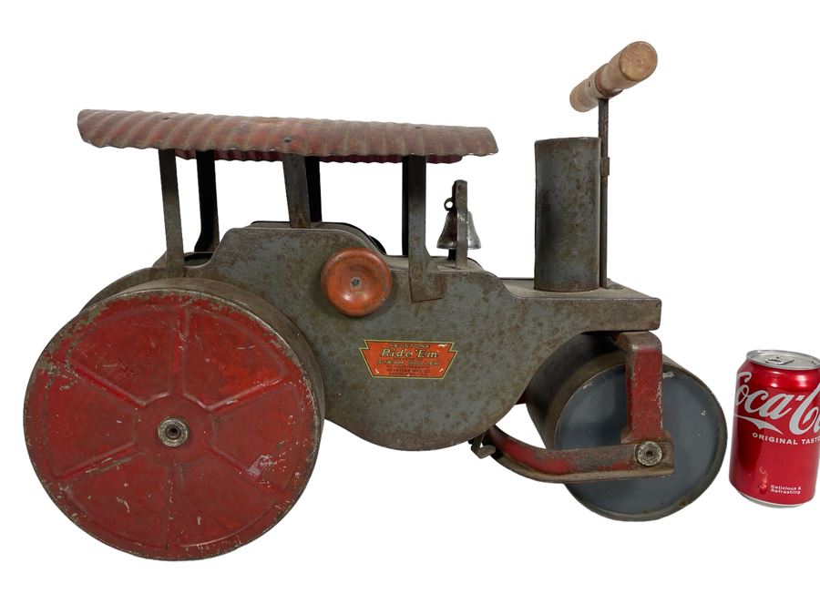 Vintage Keystone Ride ‘Em Steam Roller Child’s Toy Mfg By Keystone Mfg Co Boston, MA 19.5W X 8.5D X 14H