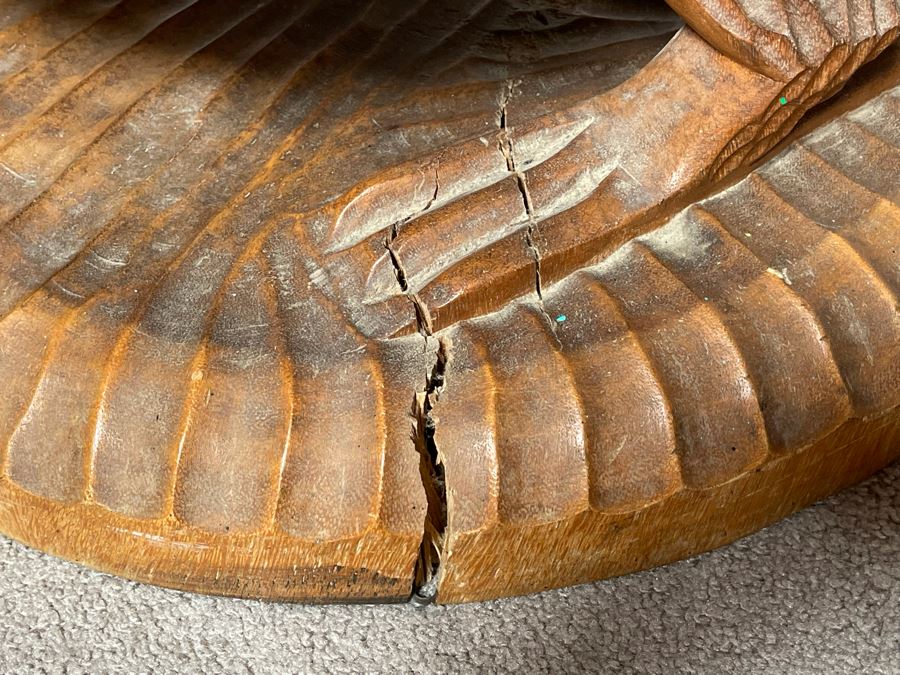 Carved Solid Tree Trunk Wooden Chair Of Eagle With Serpent In Its Talons See Photos For Several Blemishes 25W X 39H [Photo 24]