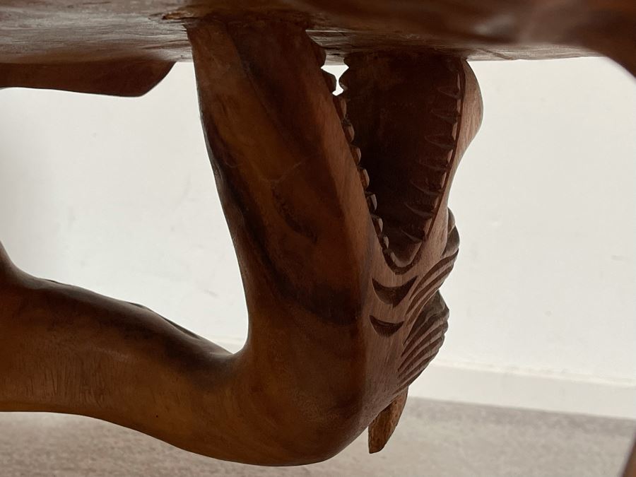 Carved Solid Tree Trunk Wooden Chair Of Eagle With Serpent In Its Talons See Photos For Several Blemishes 25W X 39H [Photo 26]