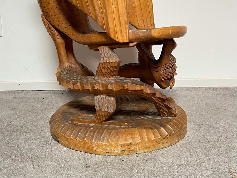 Carved Solid Tree Trunk Wooden Chair Of Eagle With Serpent In Its Talons See Photos For Several Blemishes 25W X 39H [Photo 7]