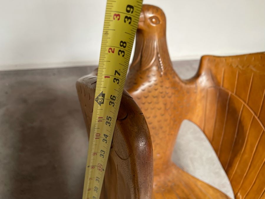 Carved Solid Tree Trunk Wooden Chair Of Eagle With Serpent In Its Talons See Photos For Several Blemishes 25W X 39H [Photo 28]
