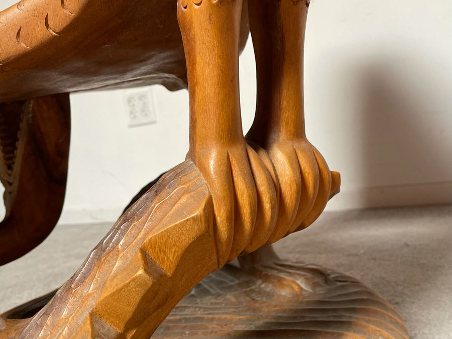 Carved Solid Tree Trunk Wooden Chair Of Eagle With Serpent In Its Talons See Photos For Several Blemishes 25W X 39H [Photo 21]