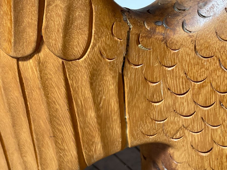 Carved Solid Tree Trunk Wooden Chair Of Eagle With Serpent In Its Talons See Photos For Several Blemishes 25W X 39H [Photo 22]