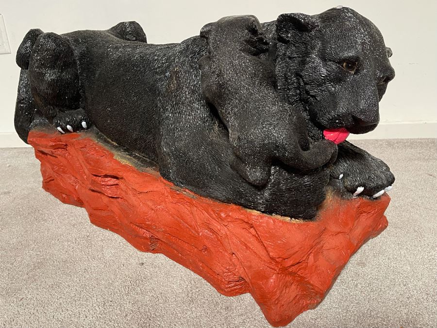 Unique Black Panther Jaguar With Cub Resin Base Coffee Table With Glass Top 50W X 18D X 16H [Photo 10]