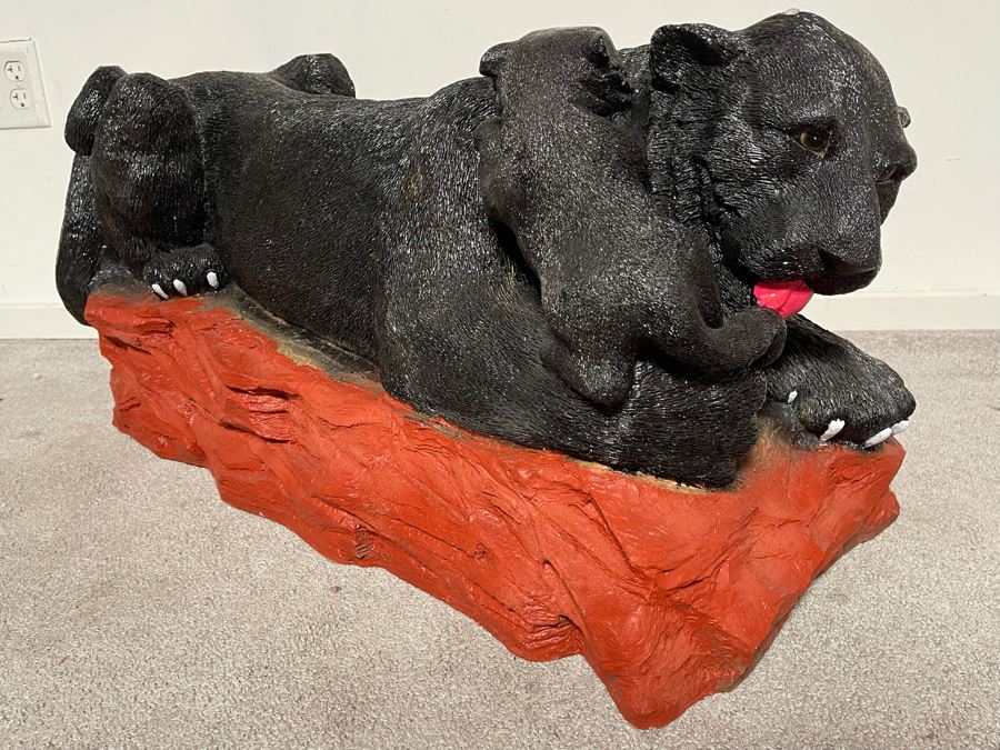 Unique Black Panther Jaguar With Cub Resin Base Coffee Table With Glass Top 50W X 18D X 16H [Photo 2]