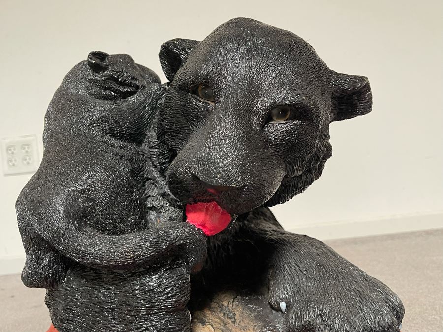 Unique Black Panther Jaguar With Cub Resin Base Coffee Table With Glass Top 50W X 18D X 16H [Photo 11]