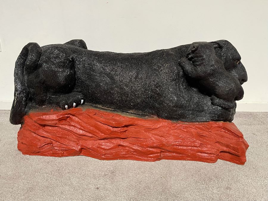 Unique Black Panther Jaguar With Cub Resin Base Coffee Table With Glass Top 50W X 18D X 16H [Photo 9]