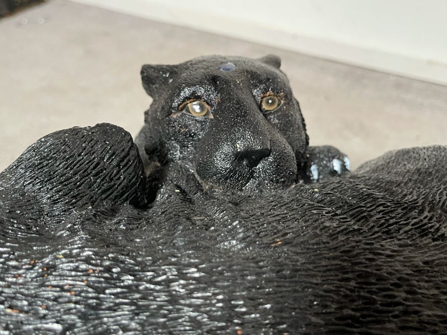 Unique Black Panther Jaguar With Cub Resin Base Coffee Table With Glass Top 50W X 18D X 16H [Photo 12]