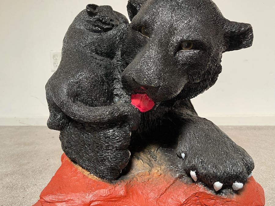 Unique Black Panther Jaguar With Cub Resin Base Coffee Table With Glass Top 50W X 18D X 16H [Photo 3]