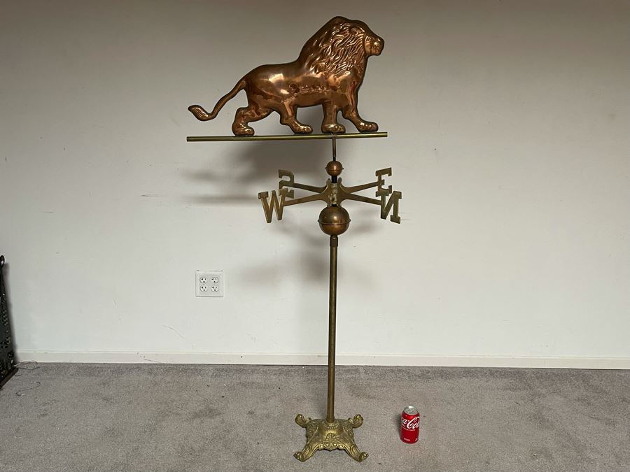 Standing Brass And Copper Lion Weather Vane 31W X 57H [Photo 2]