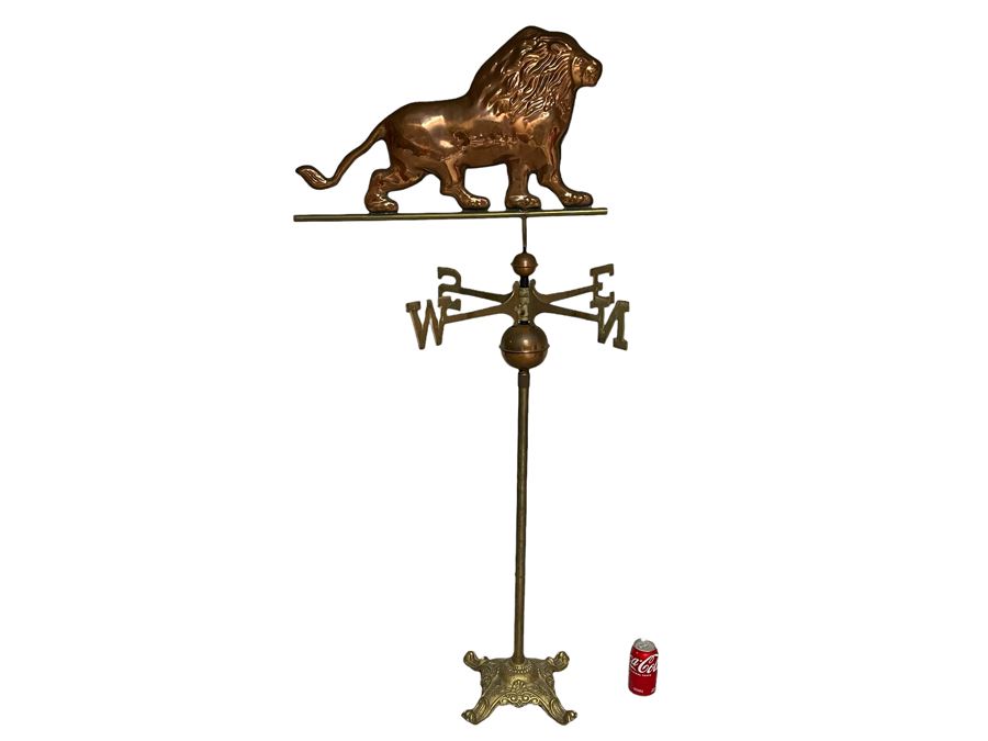 Standing Brass And Copper Lion Weather Vane 31W X 57H