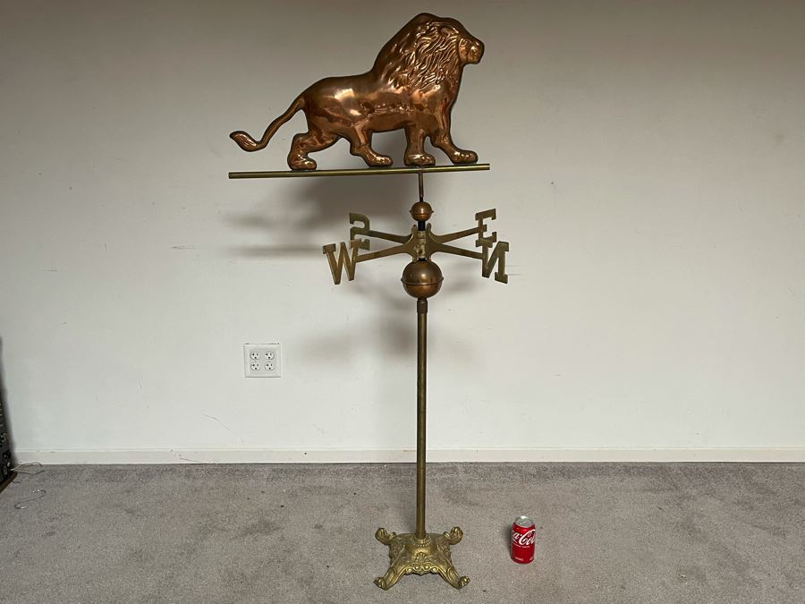 Standing Brass And Copper Lion Weather Vane 31W X 57H [Photo 3]