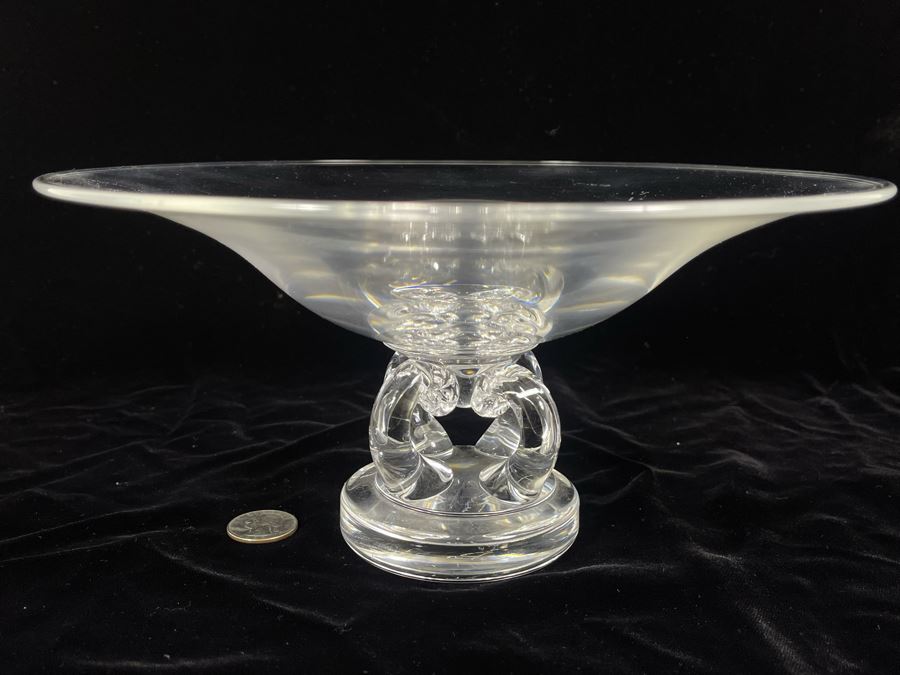 Signed Steuben Glass Footed Centerpiece Bowl 9.75R X 4.75H