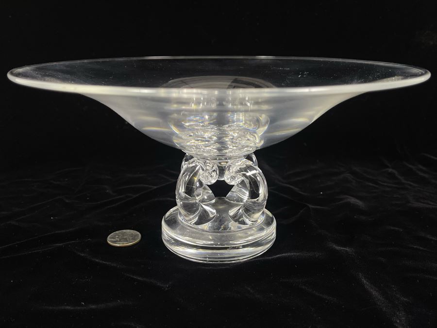 Signed Steuben Glass Footed Centerpiece Bowl 9.75R X 4.75H