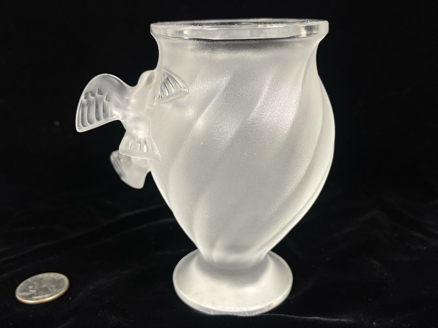 Lalique France Crystal Footed Relief Birds Rosine Vase 3.75W X 5H Replacements Value $399 [Photo 4]