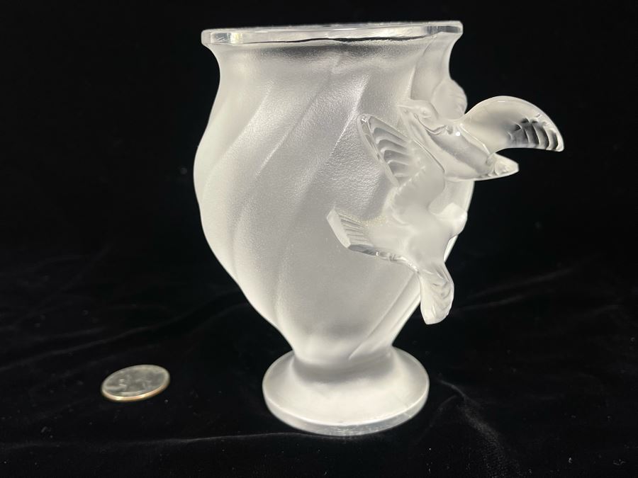 Lalique France Crystal Footed Relief Birds Rosine Vase 3.75W X 5H Replacements Value $399 [Photo 5]