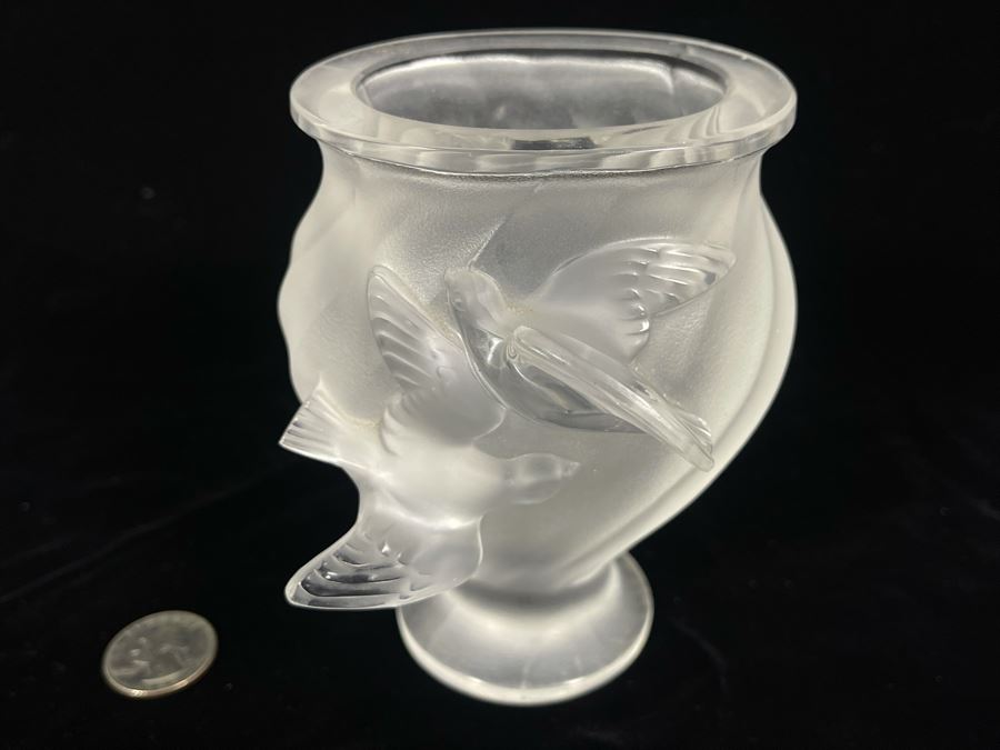 Lalique France Crystal Footed Relief Birds Rosine Vase 3.75W X 5H Replacements Value $399 [Photo 3]