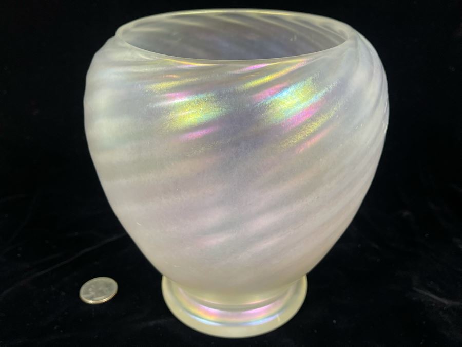 Signed Steuben Iridescent Art Glass Vase 6W X 7H [Photo 4]